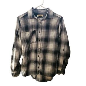 Magellan-Womens-Small-Black/White‎ Plaid-Boyfriend Fit Flannel